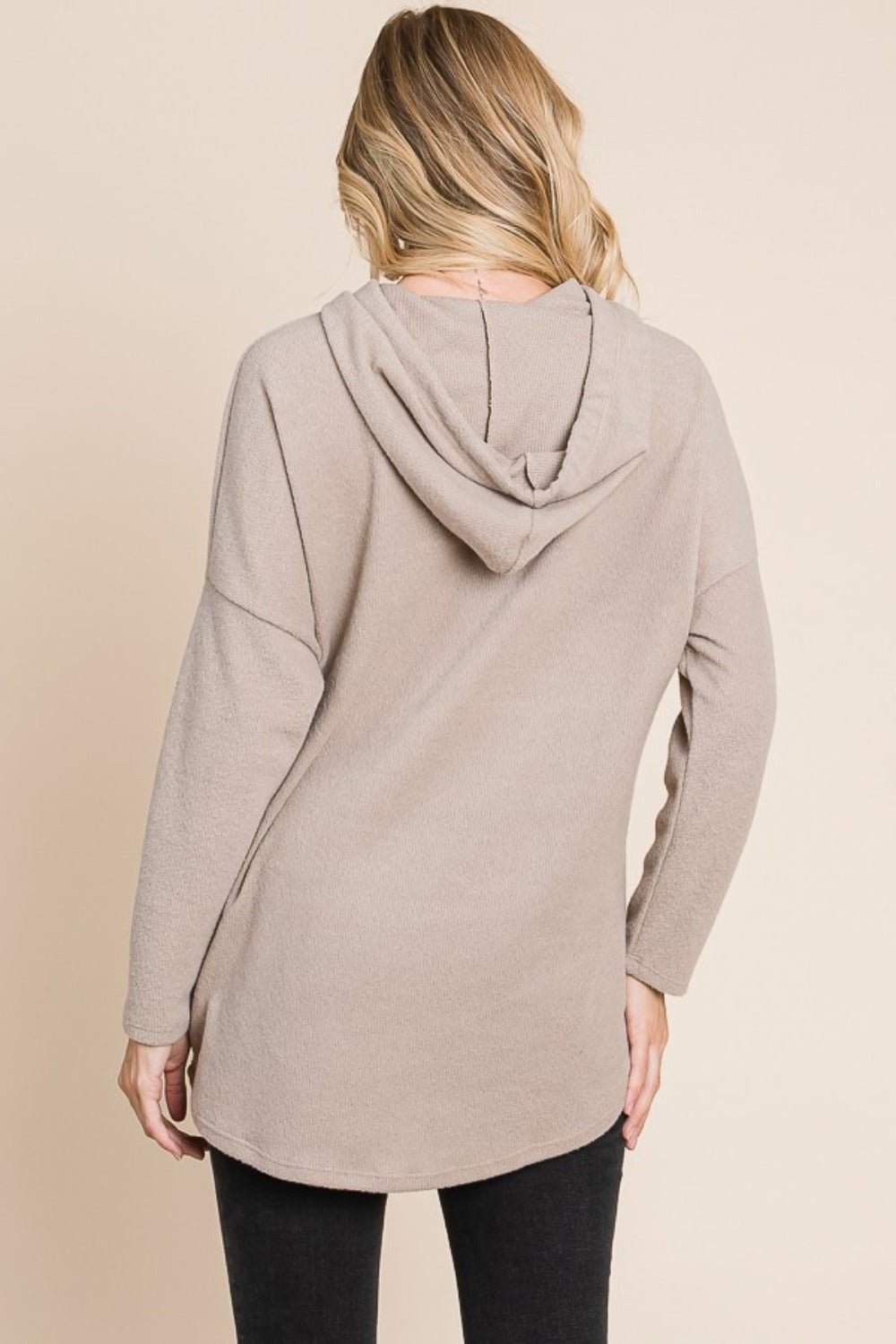 BOMBOM - Drop Shoulder Knit Hoodie in Taupe