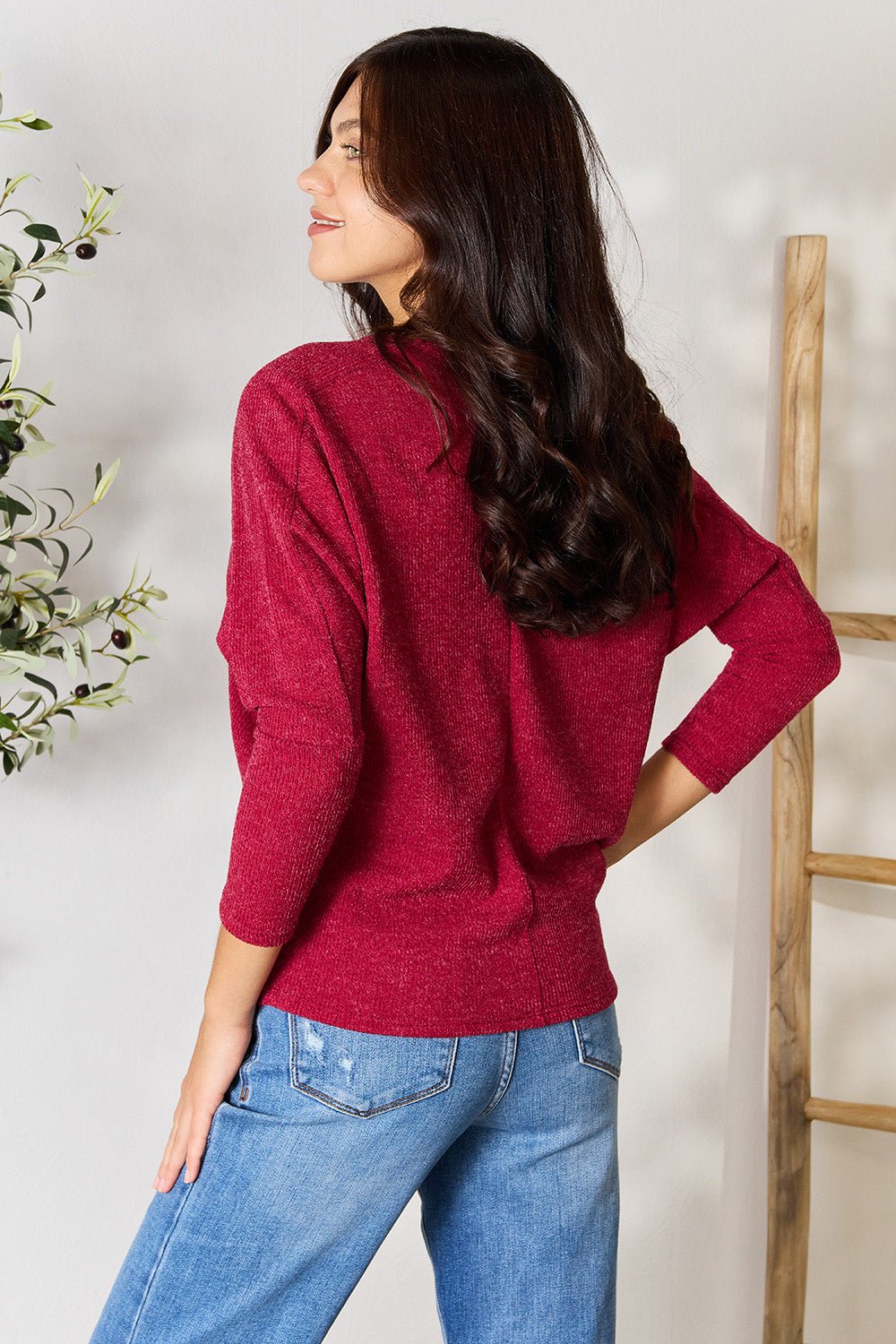 BOMBOM - Drop Shoulder Long Sleeve Blouse in Burgundy