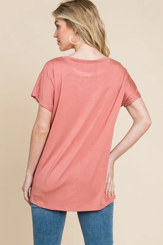 BOMBOM - Dusty Rose Leopard Pocket Tee