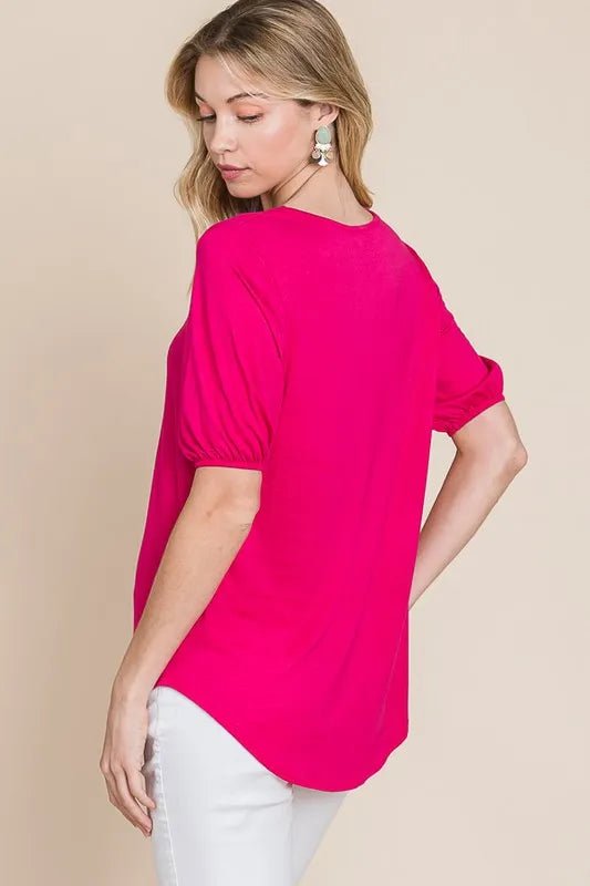 BOMBOM - Fuchsia Puff Sleeve Tee