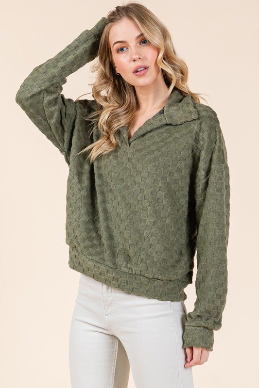 BOMBOM - Fuzzy Sweatshirt with Pockets in Checkered Moss