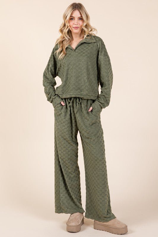 BOMBOM - Fuzzy Sweatshirt with Pockets in Checkered Moss