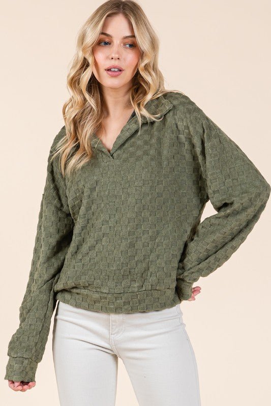 BOMBOM - Fuzzy Sweatshirt with Pockets in Checkered Moss