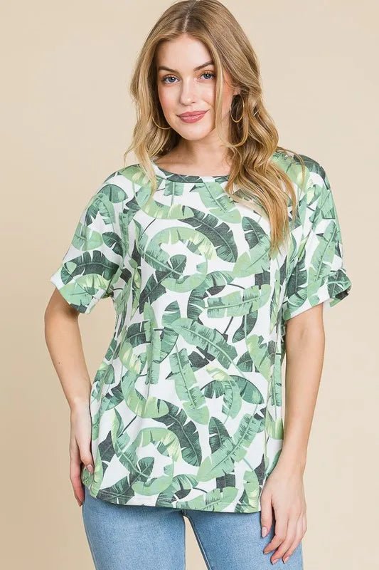 BOMBOM - Green Banana Leaf Print Tee