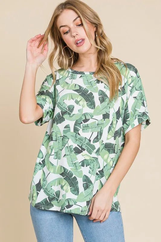 BOMBOM - Green Banana Leaf Print Tee