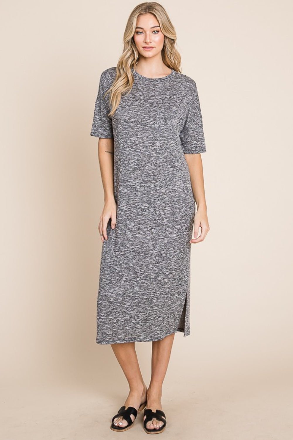 BOMBOM - Half Sleeve Midi Shift Dress in Grey