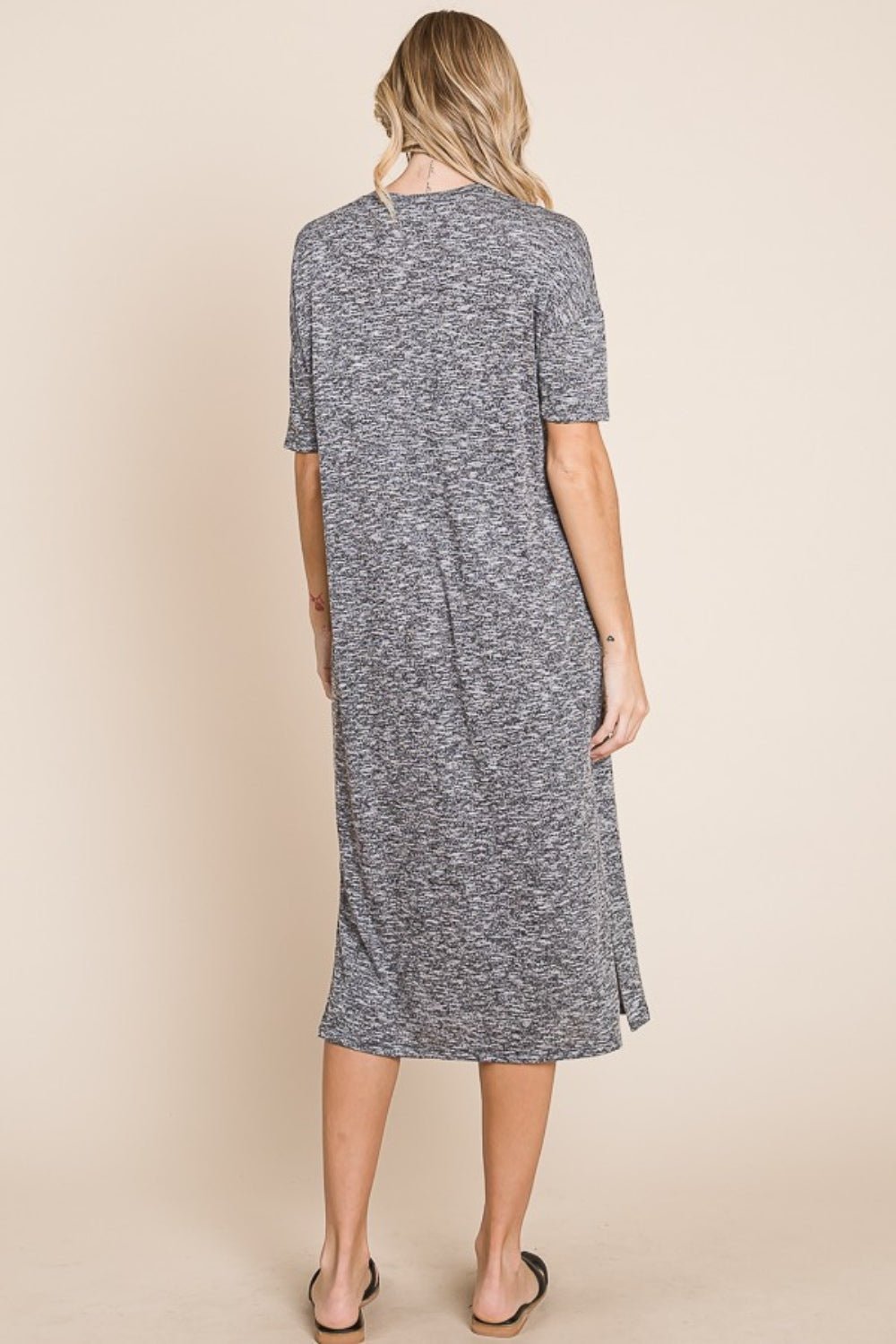 BOMBOM - Half Sleeve Midi Shift Dress in Grey