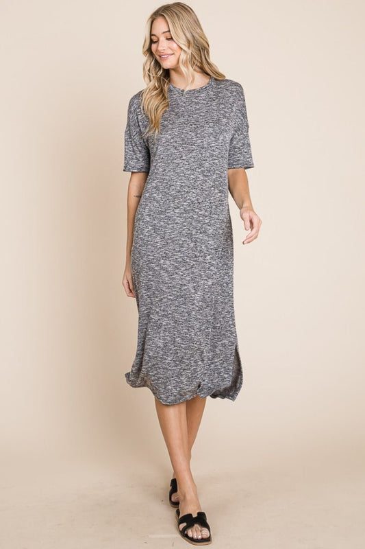 BOMBOM - Half Sleeve Midi Shift Dress in Grey