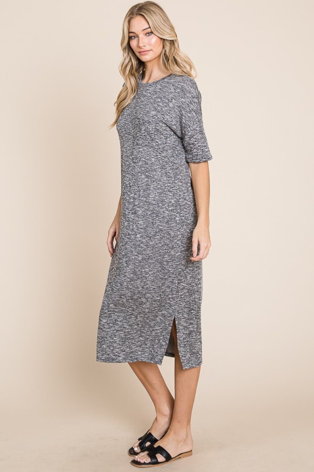 BOMBOM - Half Sleeve Midi Shift Dress in Grey