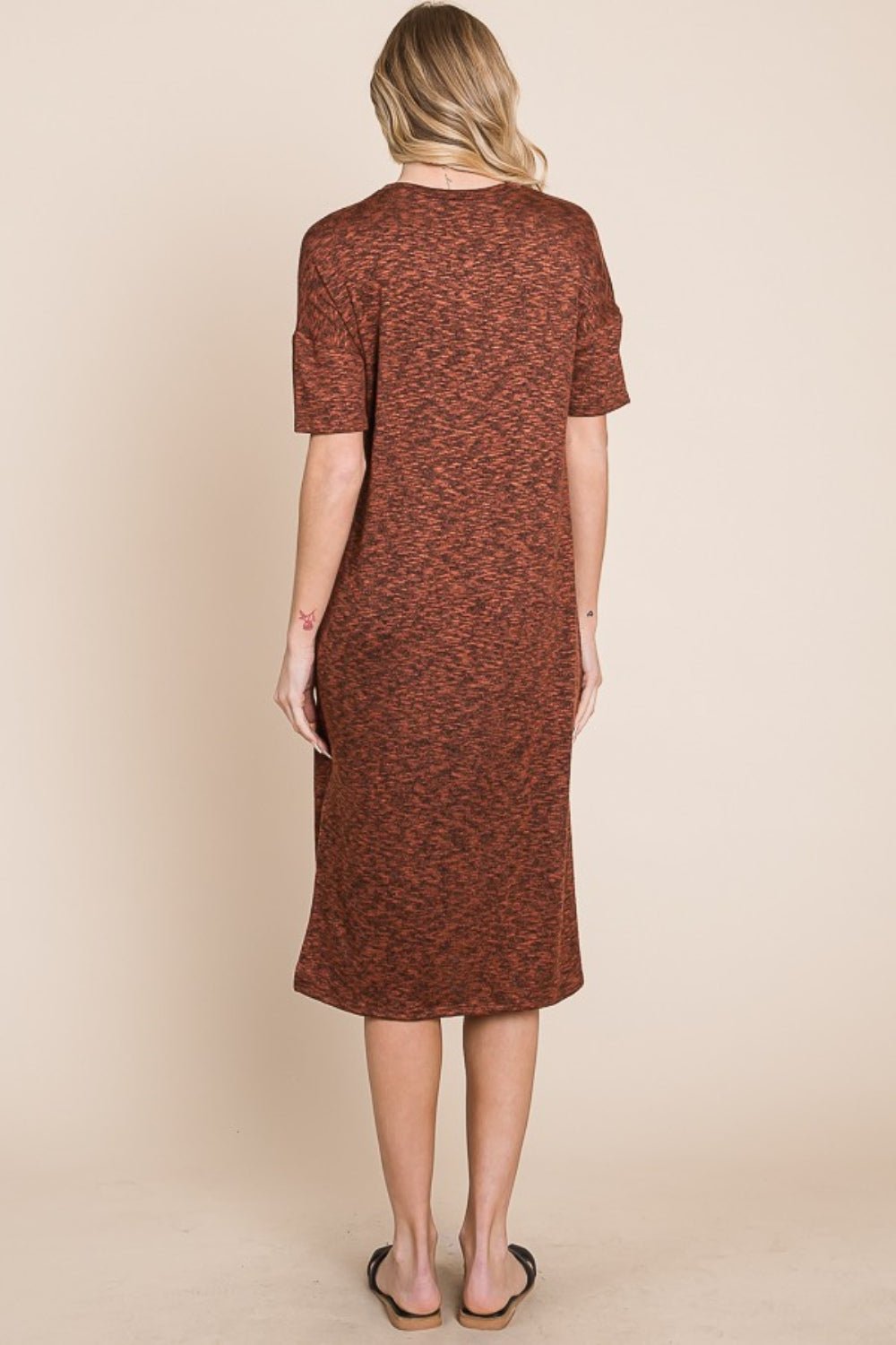 BOMBOM - Half Sleeve Midi Shift Dress in Rust