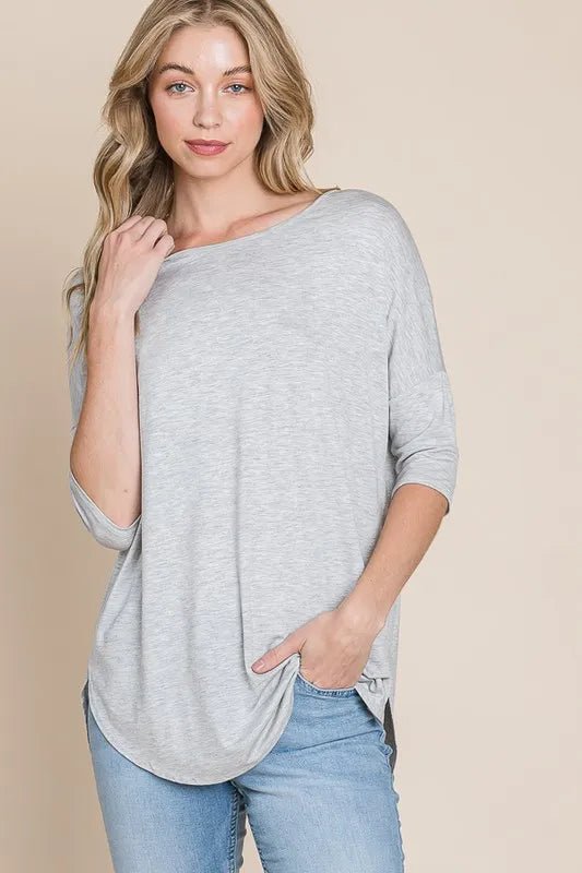 BOMBOM - Heather Gray Three - Quarter Sleeve Tunic Top