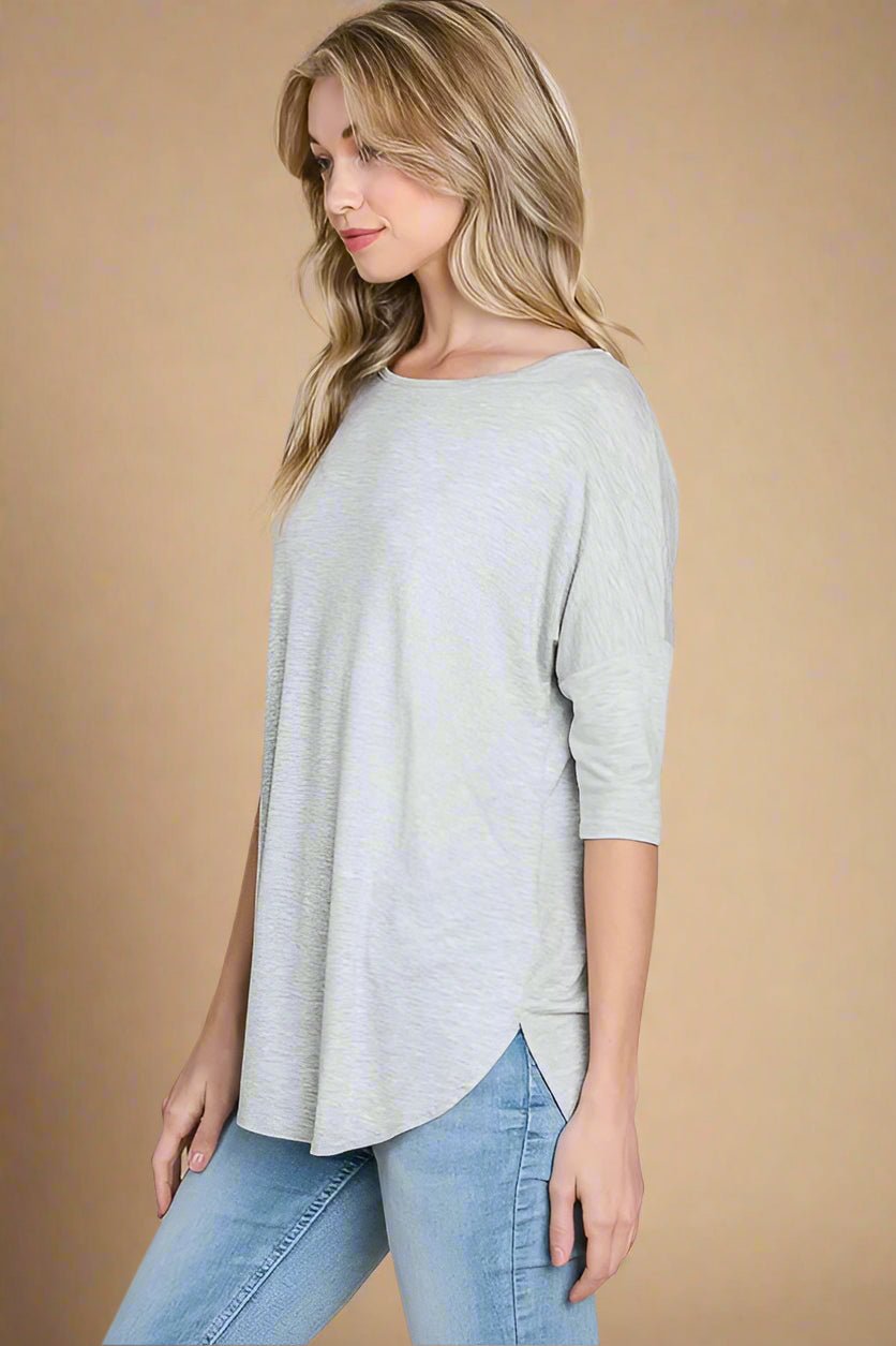 BOMBOM - Heather Gray Three - Quarter Sleeve Tunic Top