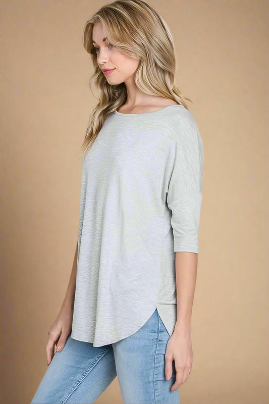 BOMBOM - Heather Gray Three - Quarter Sleeve Tunic Top