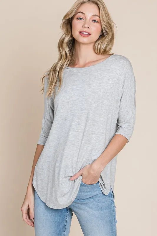 BOMBOM - Heather Gray Three - Quarter Sleeve Tunic Top