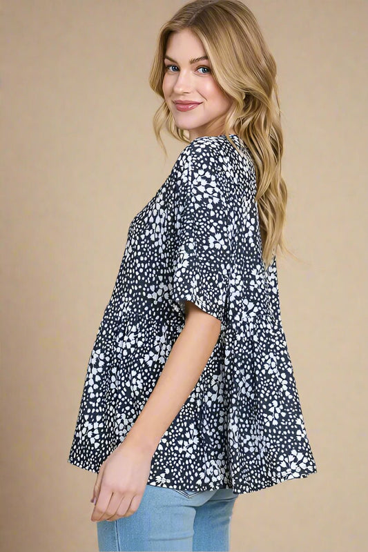 BOMBOM - Ink Dot Peplum Top – Black & White