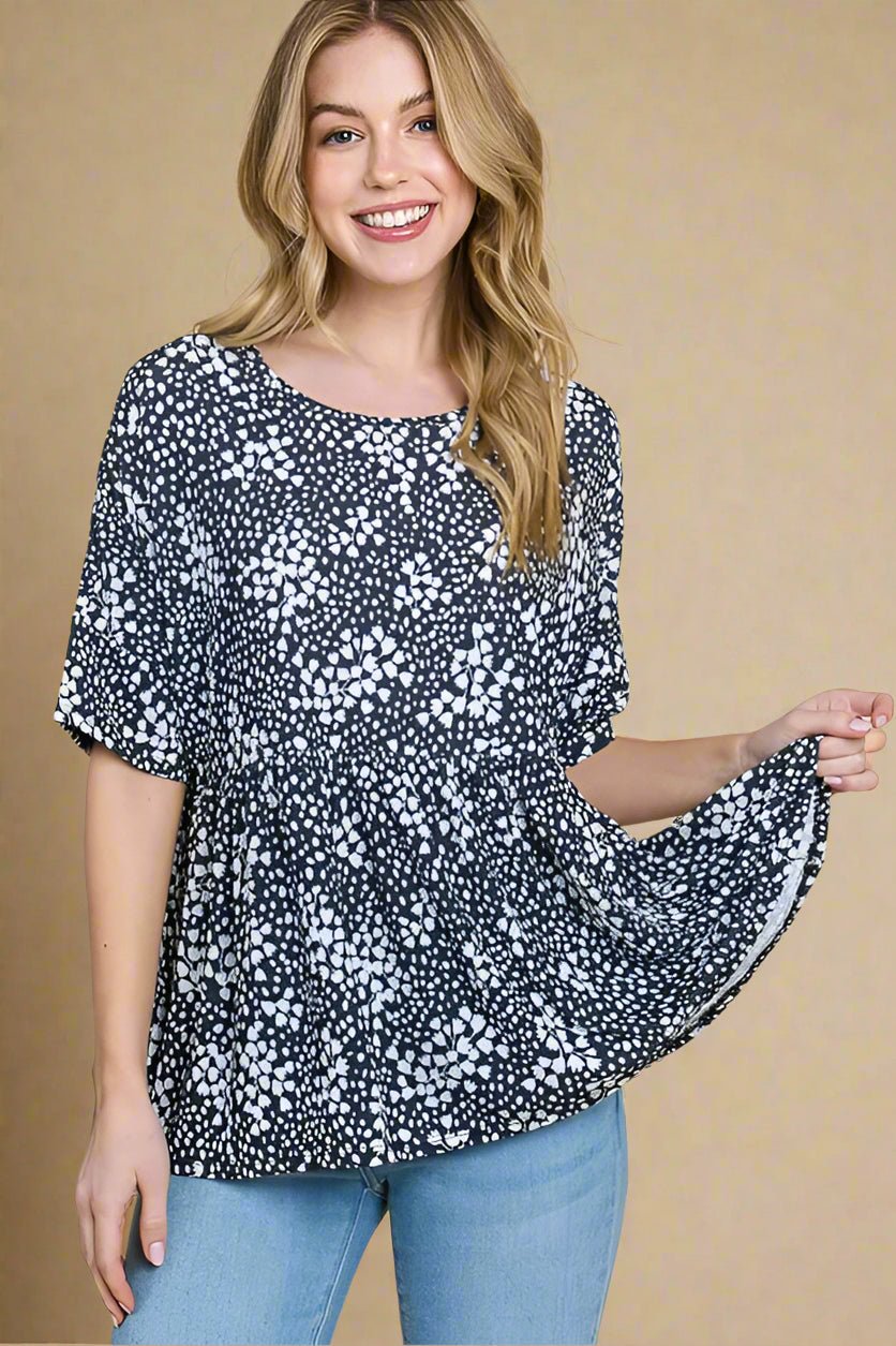 BOMBOM - Ink Dot Peplum Top – Black & White