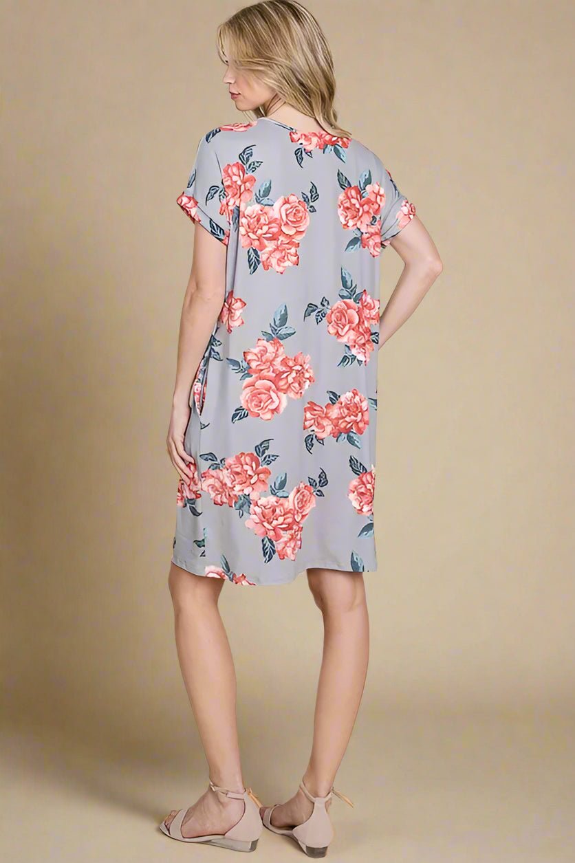 BOMBOM - Lavender Coral Floral Pocket Mini Dress