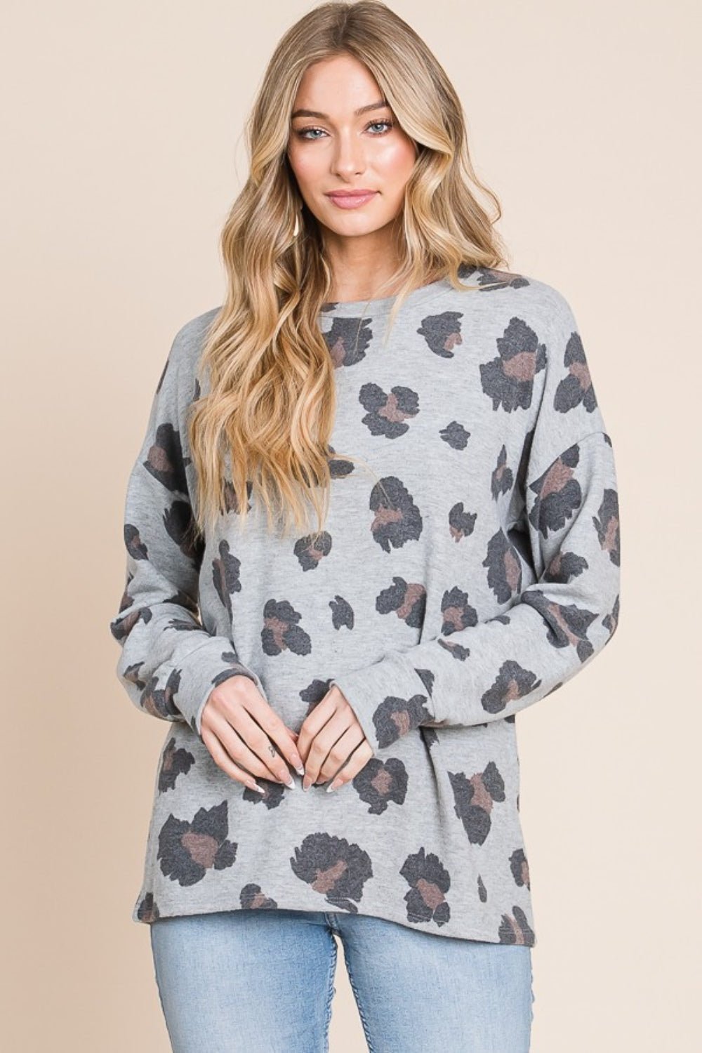 BOMBOM - Leopard Print Drop Shoulder T - Shirt in Gray