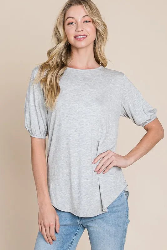 BOMBOM - Light Heather Gray Puff Sleeve Tee