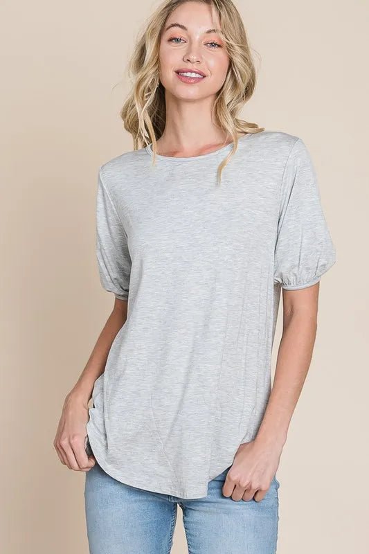 BOMBOM - Light Heather Gray Puff Sleeve Tee