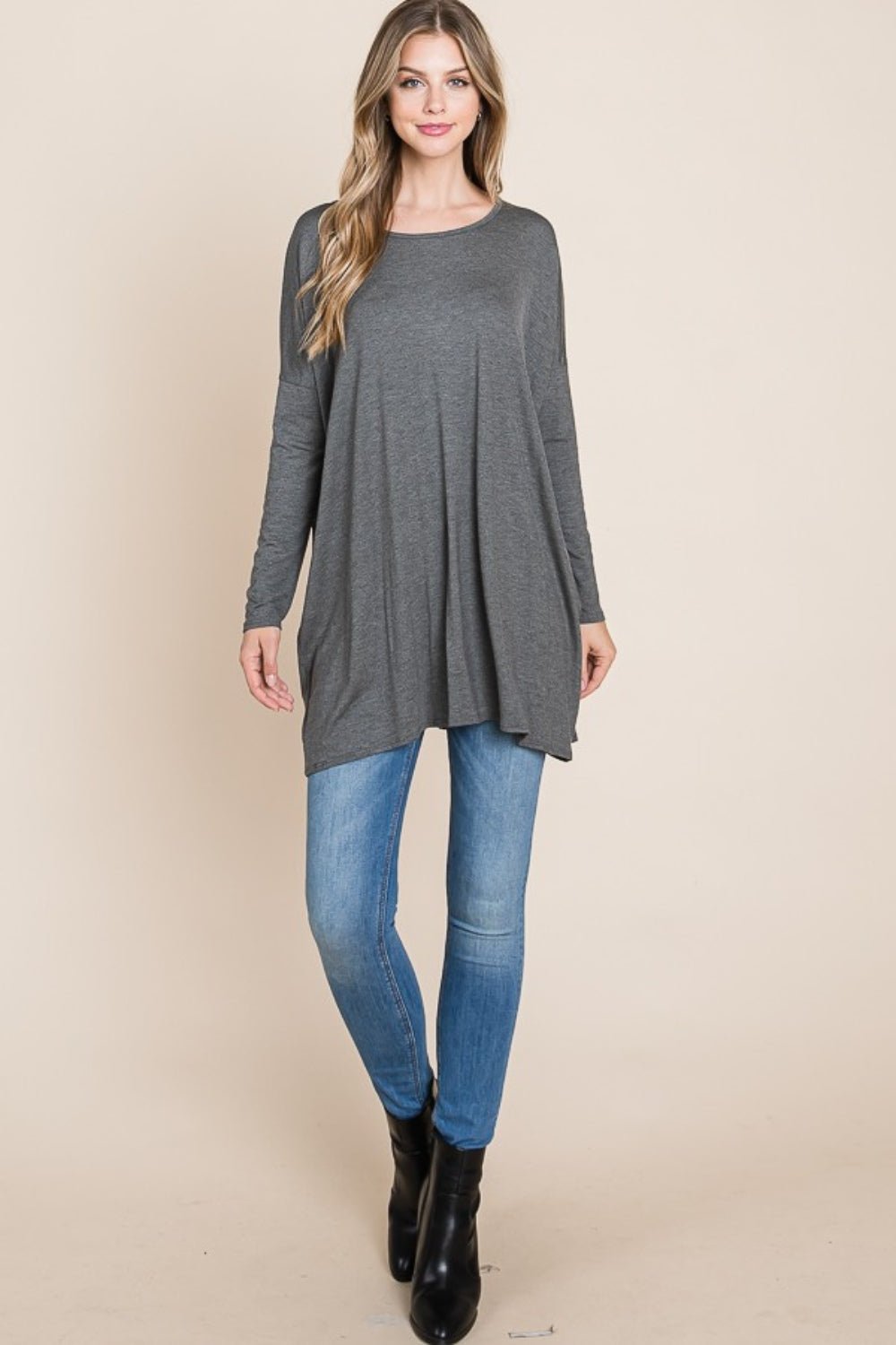 BOMBOM - Long Sleeve Oversized Top in Charcoal