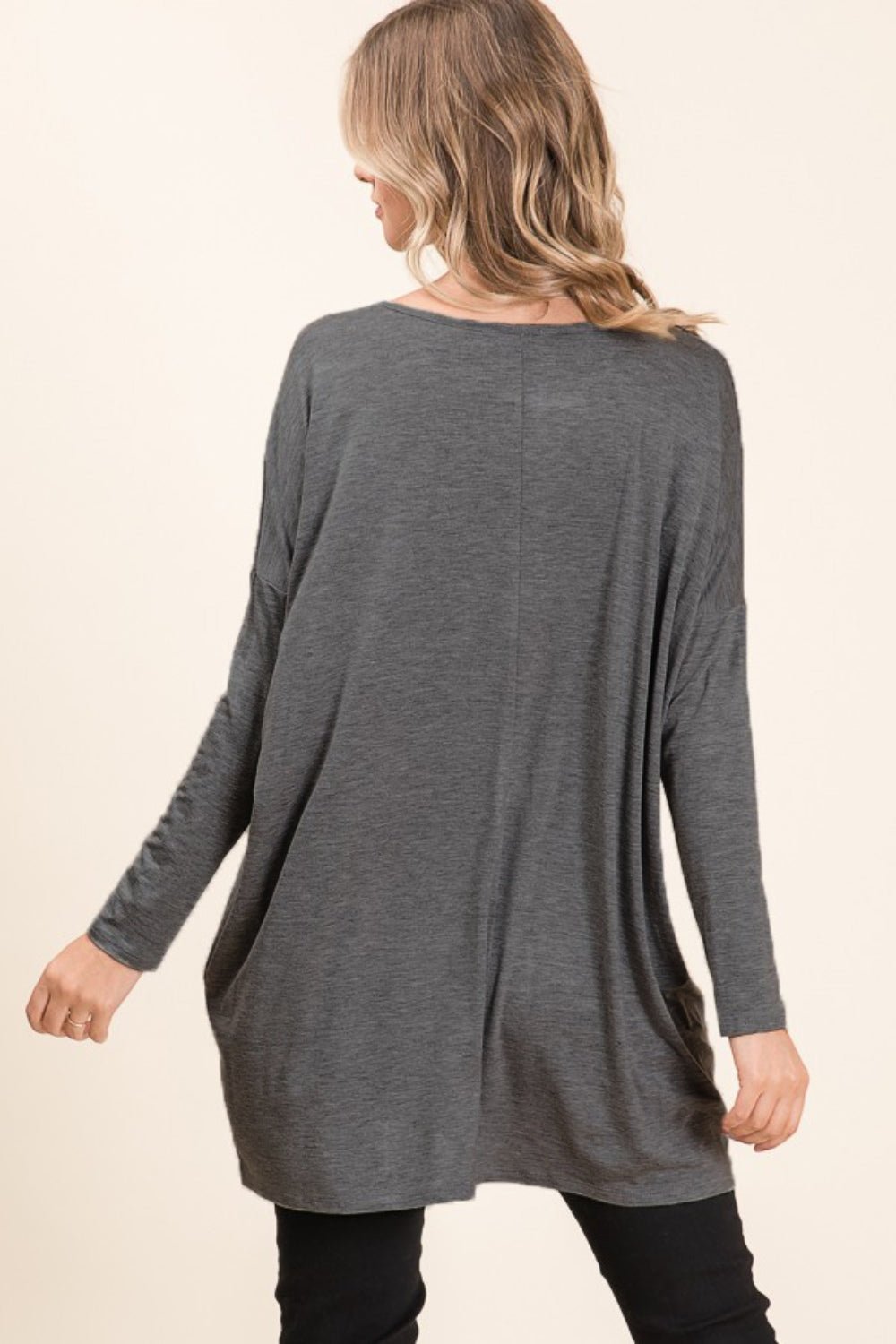 BOMBOM - Long Sleeve Oversized Top in Charcoal