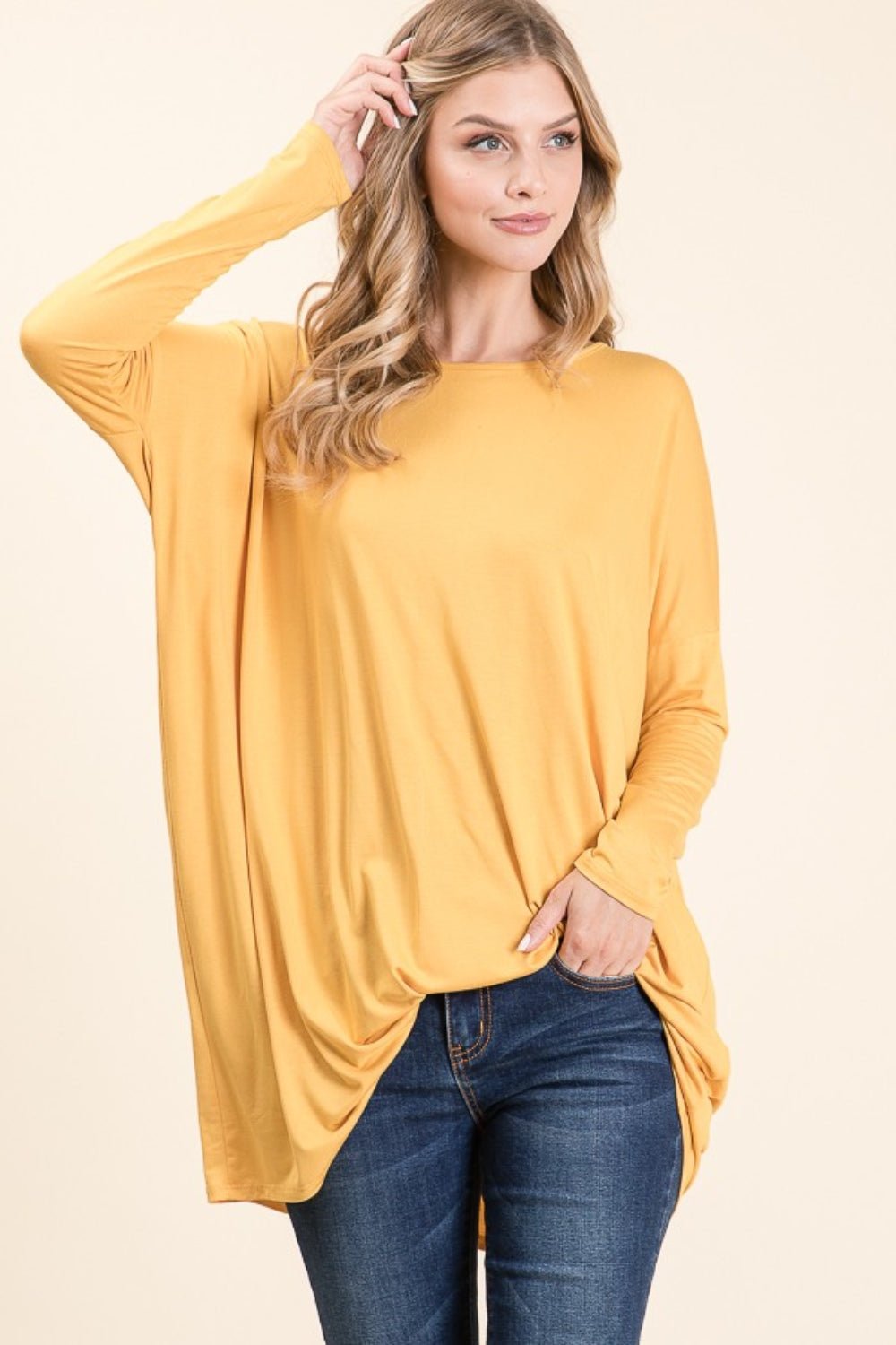 BOMBOM - Long Sleeve Oversized Top in Yellow