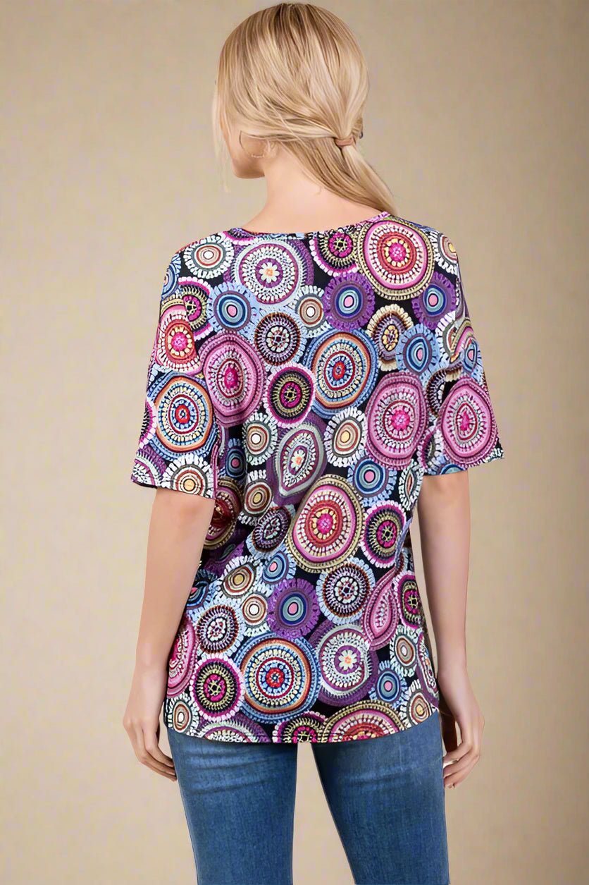 BOMBOM - Mauve Boho Medallion Burst Knit Top