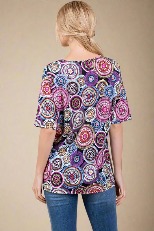 BOMBOM - Mauve Boho Medallion Burst Knit Top