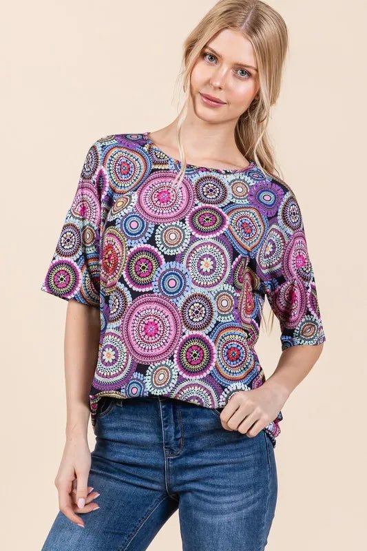 BOMBOM - Mauve Boho Medallion Burst Knit Top