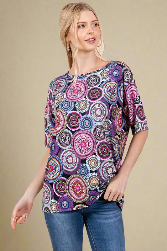 BOMBOM - Mauve Boho Medallion Burst Knit Top