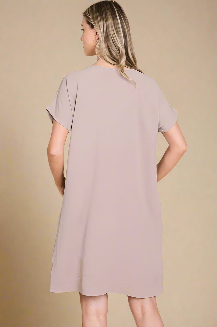 BOMBOM - Mocha V - Neck Pocket Mini Dress