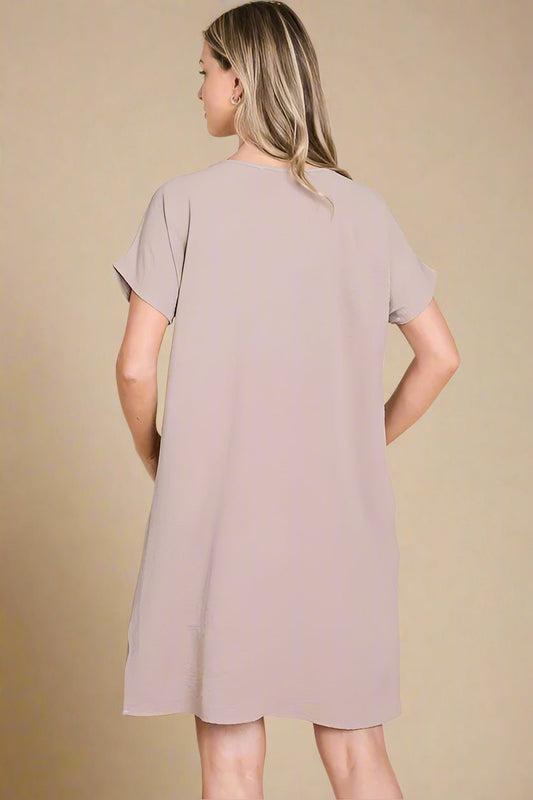 BOMBOM - Mocha V - Neck Pocket Mini Dress