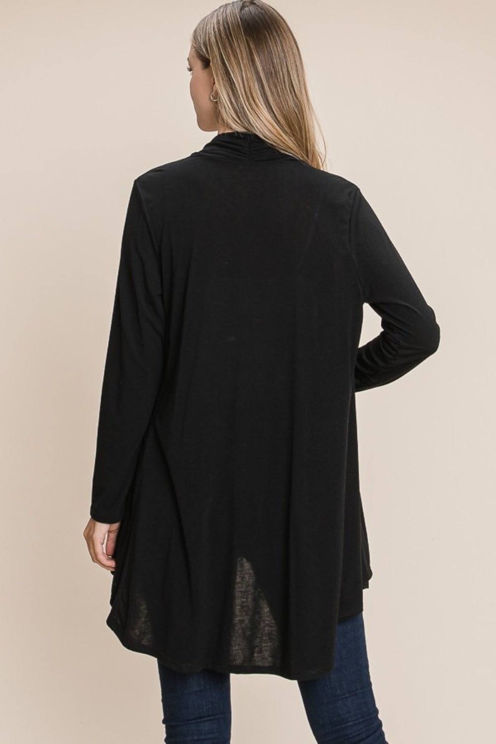 BOMBOM - Open Front Long Sleeve Cardigan in Black