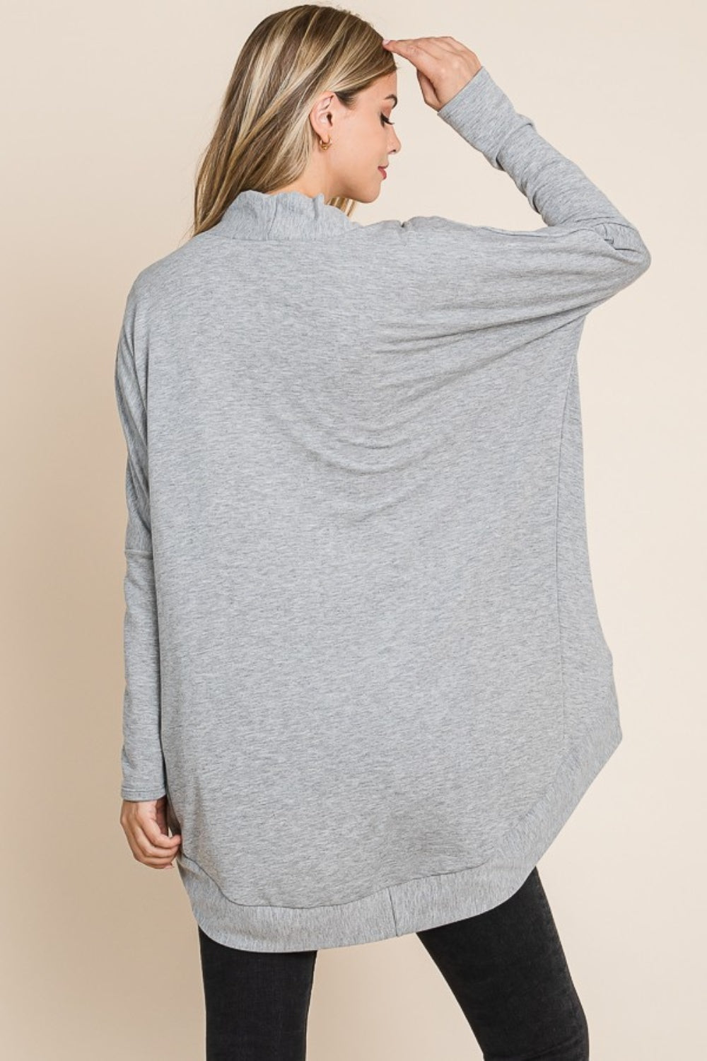 BOMBOM - Open Front Long Sleeve Cocoon Cardigan in Heather Gray