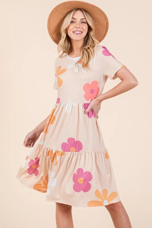 BOMBOM - Peach Blossom Tiered Mini Dress