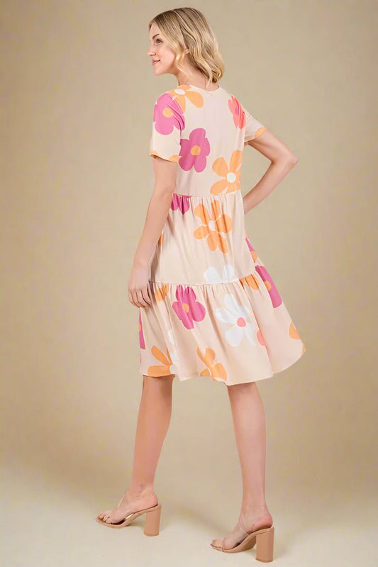 BOMBOM - Peach Blossom Tiered Mini Dress