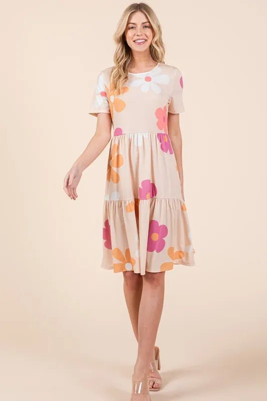 BOMBOM - Peach Blossom Tiered Mini Dress