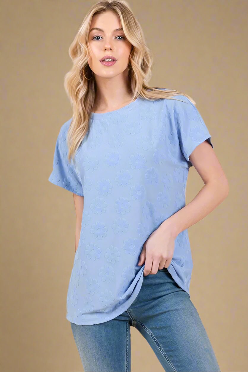 BOMBOM - Periwinkle Embroidered Daisy Tee