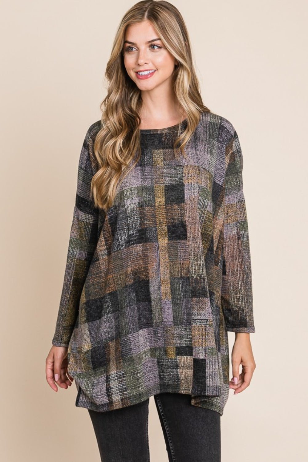 BOMBOM - Plaid Long Sleeve Top in Multi