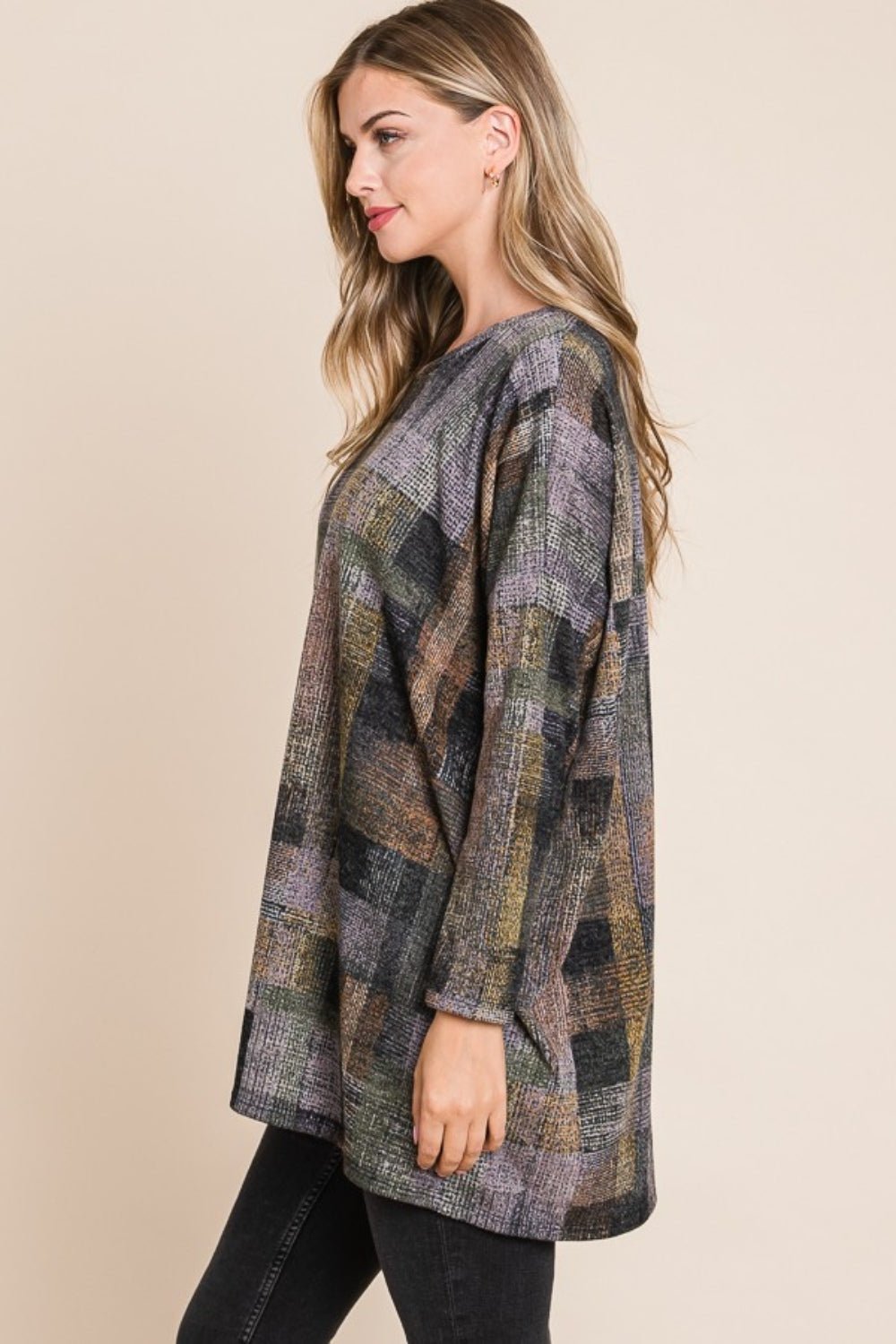 BOMBOM - Plaid Long Sleeve Top in Multi