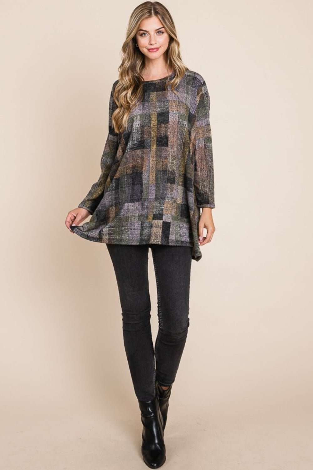 BOMBOM - Plaid Long Sleeve Top in Multi