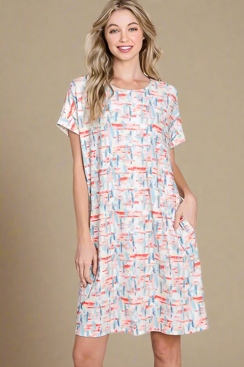 BOMBOM - Red & Blue Abstract Pocket Mini Dress