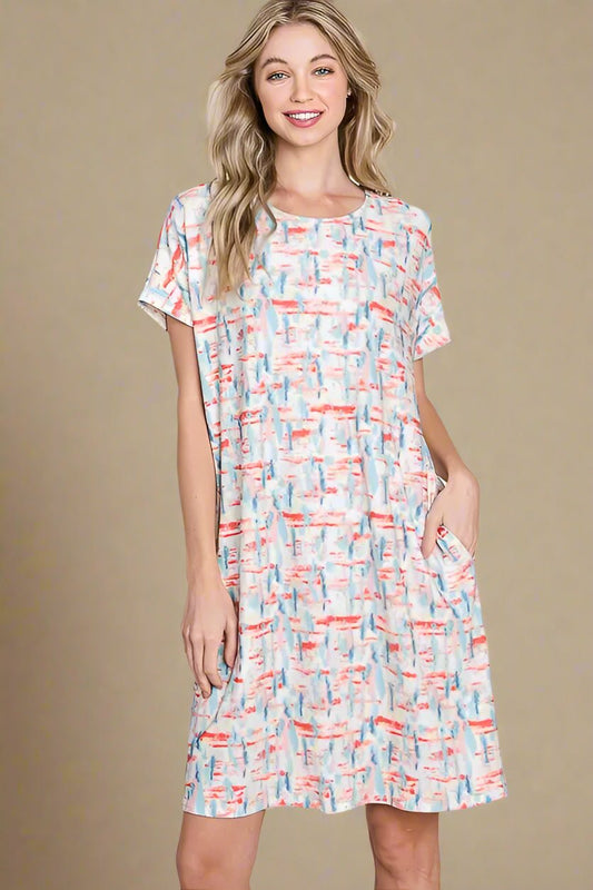 BOMBOM - Red & Blue Abstract Pocket Mini Dress