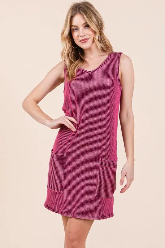 BOMBOM - Ribbed Knit Pocket Mini Dress – Berry Wine