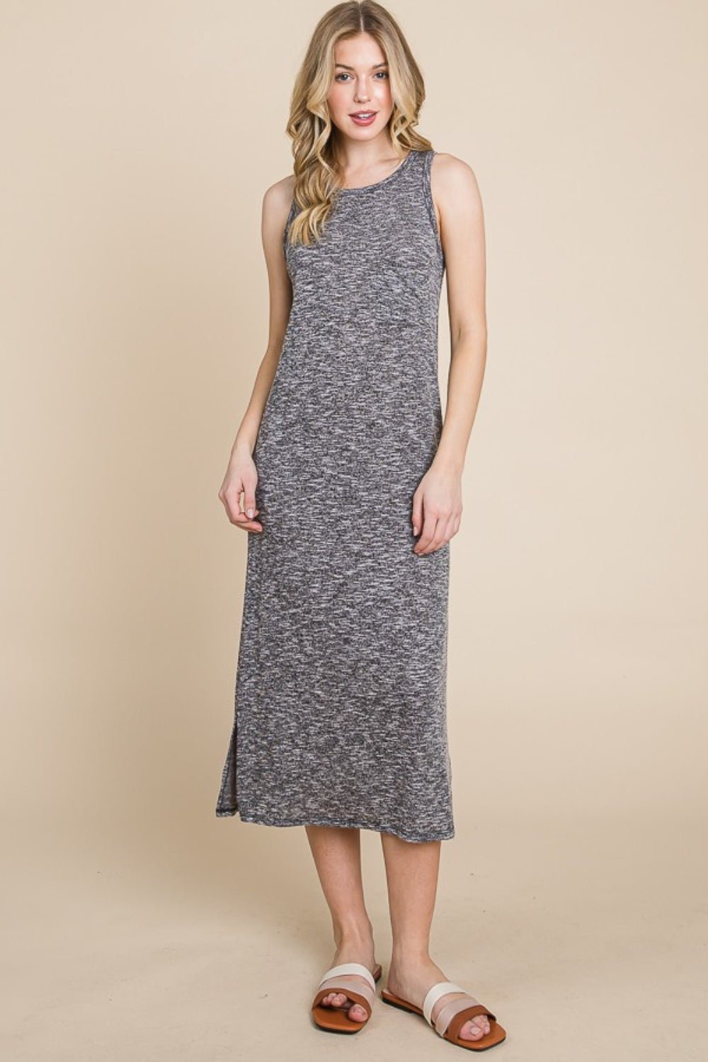 BOMBOM - Sleeveless Midi Shift Dress in Grey