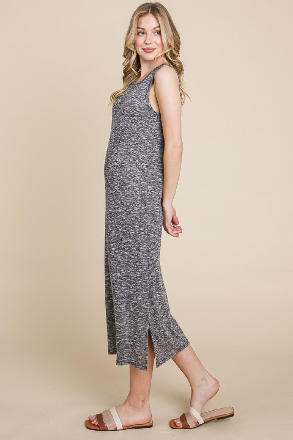 BOMBOM - Sleeveless Midi Shift Dress in Grey