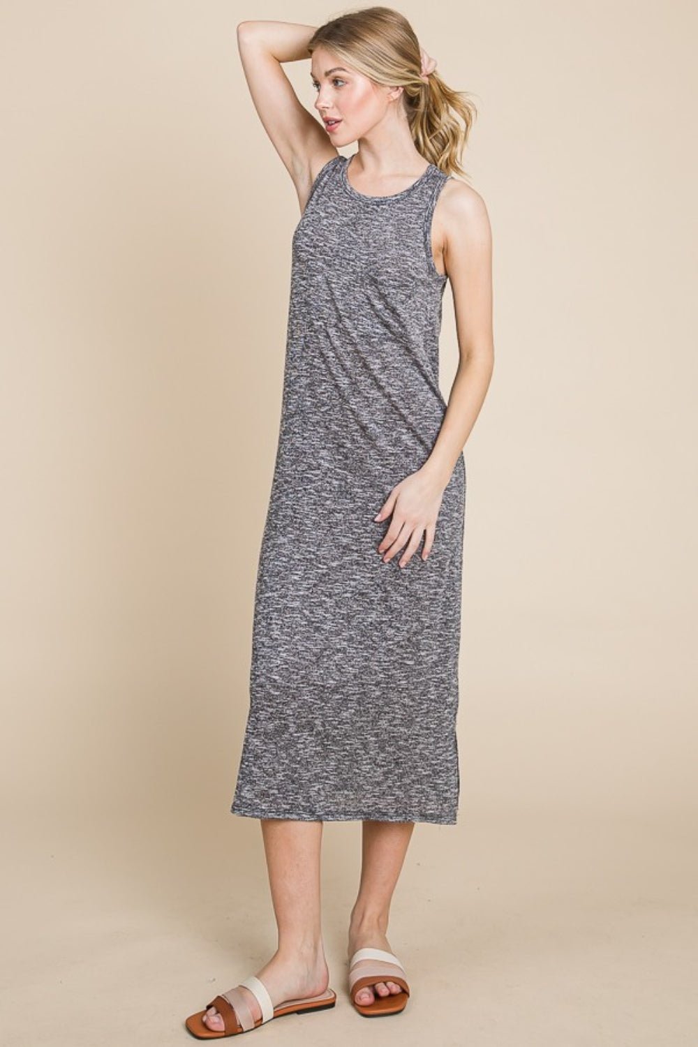 BOMBOM - Sleeveless Midi Shift Dress in Grey