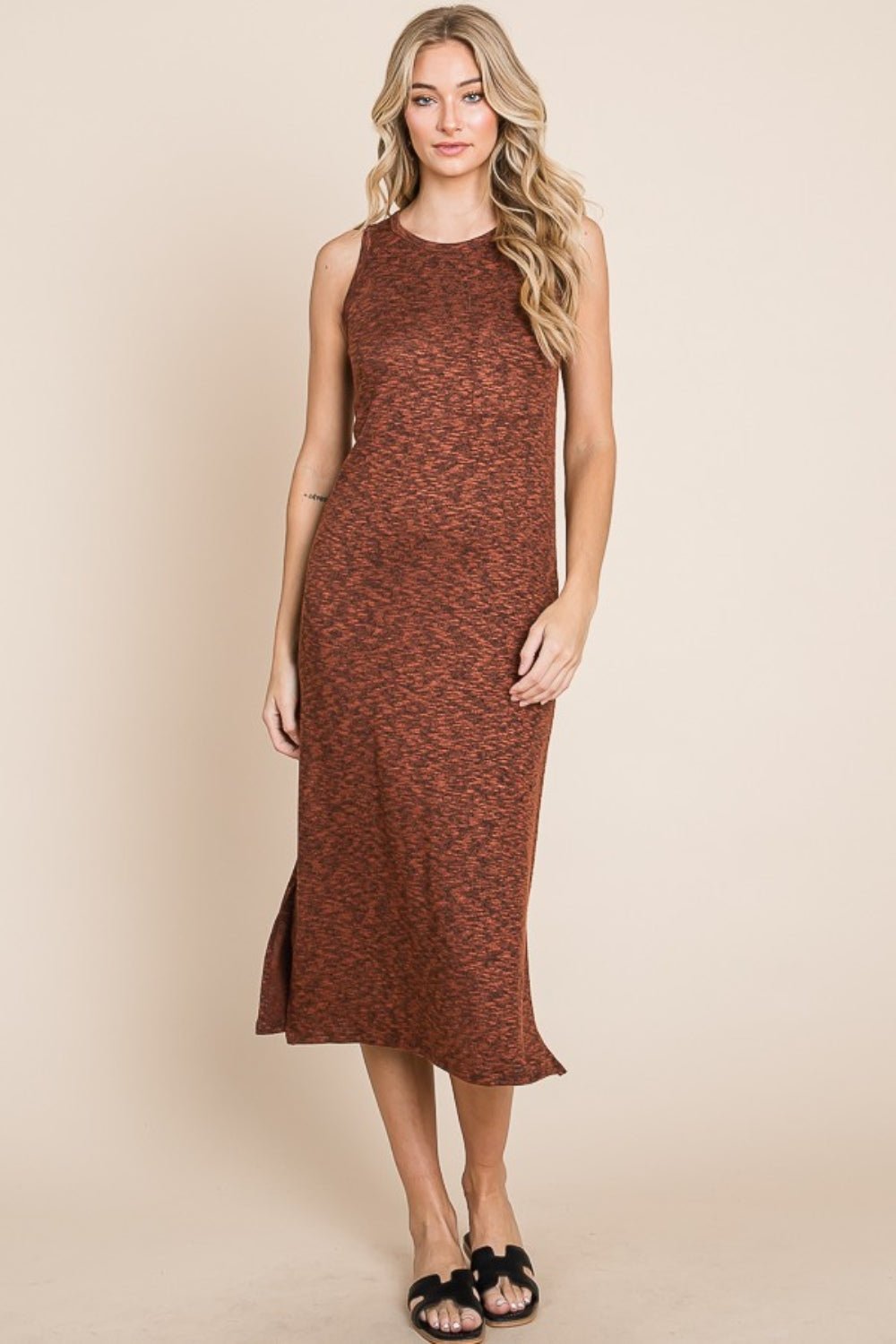 BOMBOM - Sleeveless Midi Shift Dress in Rust