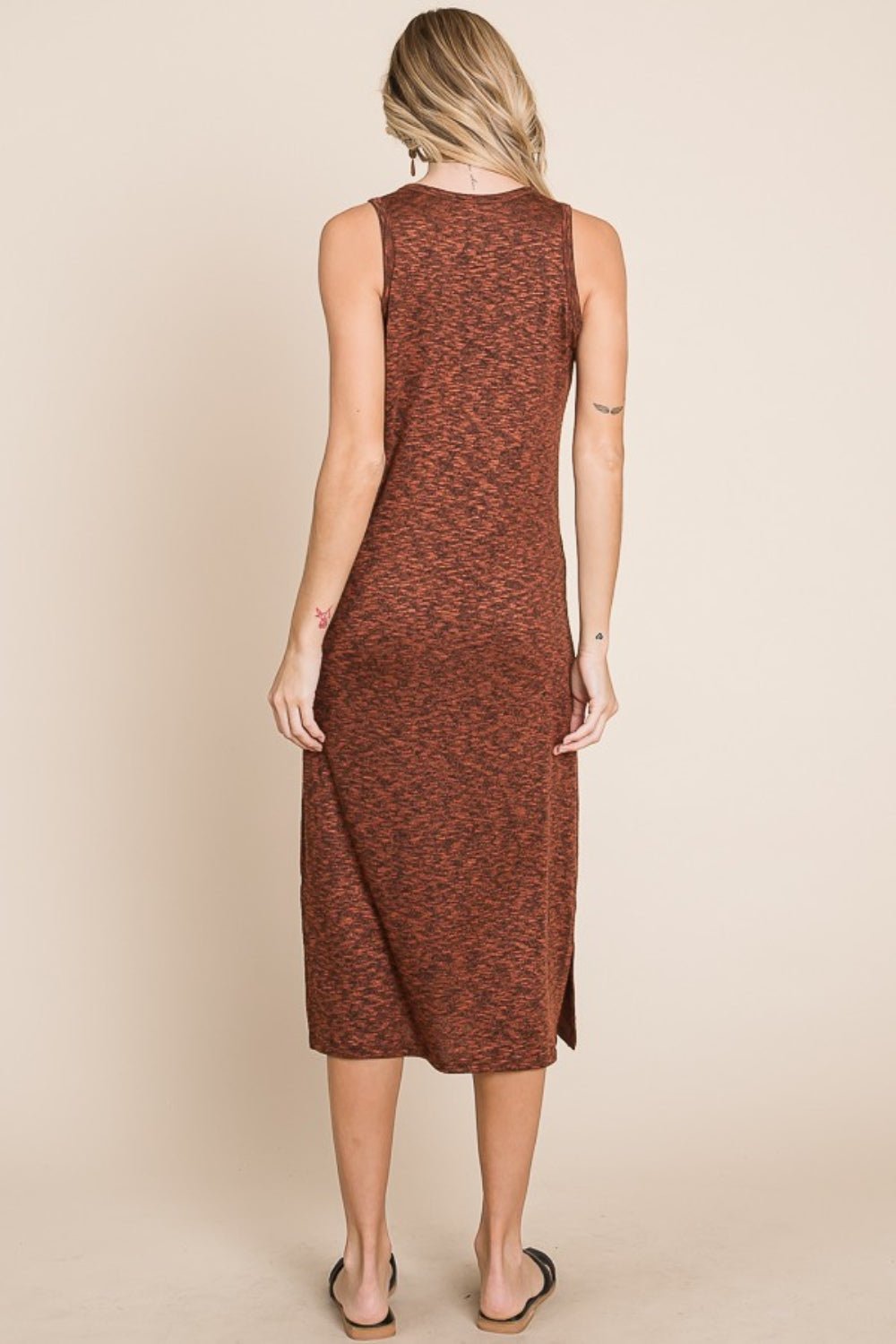 BOMBOM - Sleeveless Midi Shift Dress in Rust